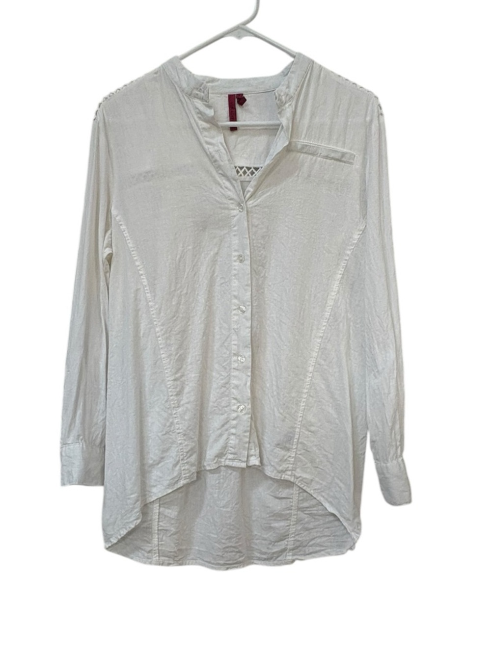Love Scarlett White Linen Long Sleeve Button-Down Tunic Lattice Detail size M